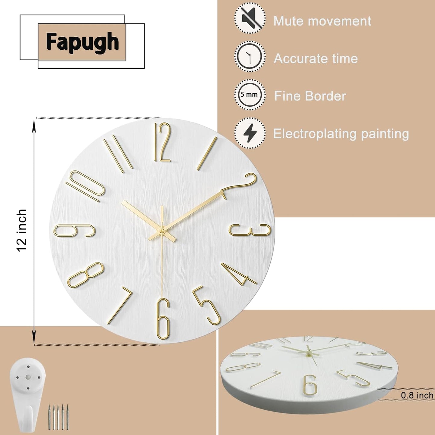 Faupugh Wall Clock Battery Powered