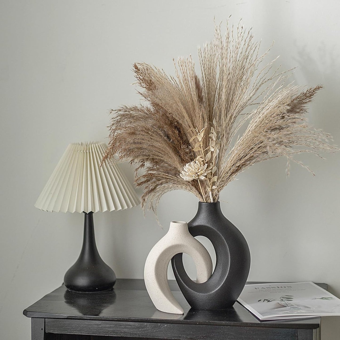 Black and Off-White Vases for Decor, Hollow Ceramic Vase Set