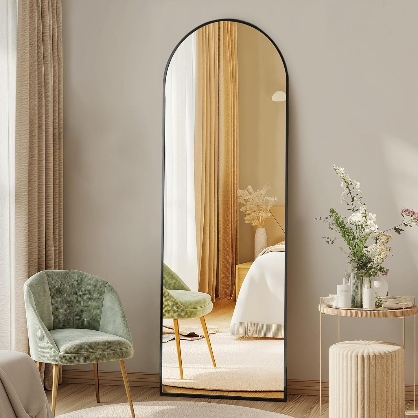 DUMOS Arched Full Length Mirror with Stand Floor Standing Aluminum Frame for Bedroom
