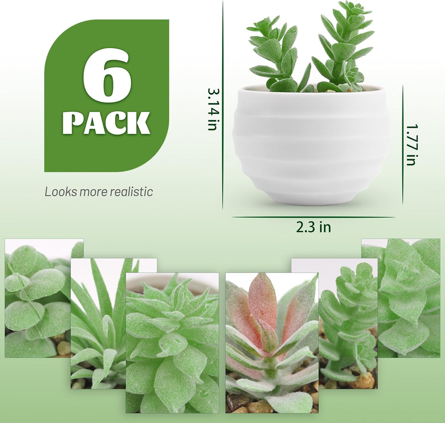 Der Rose Set of 6 Succulents Plants Artificial in Pots Smal