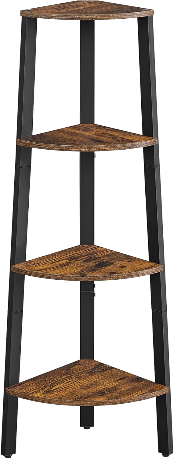 VASAGLE Corner Shelf Stand, 4-Tier Corner Bookshelf, Industrial