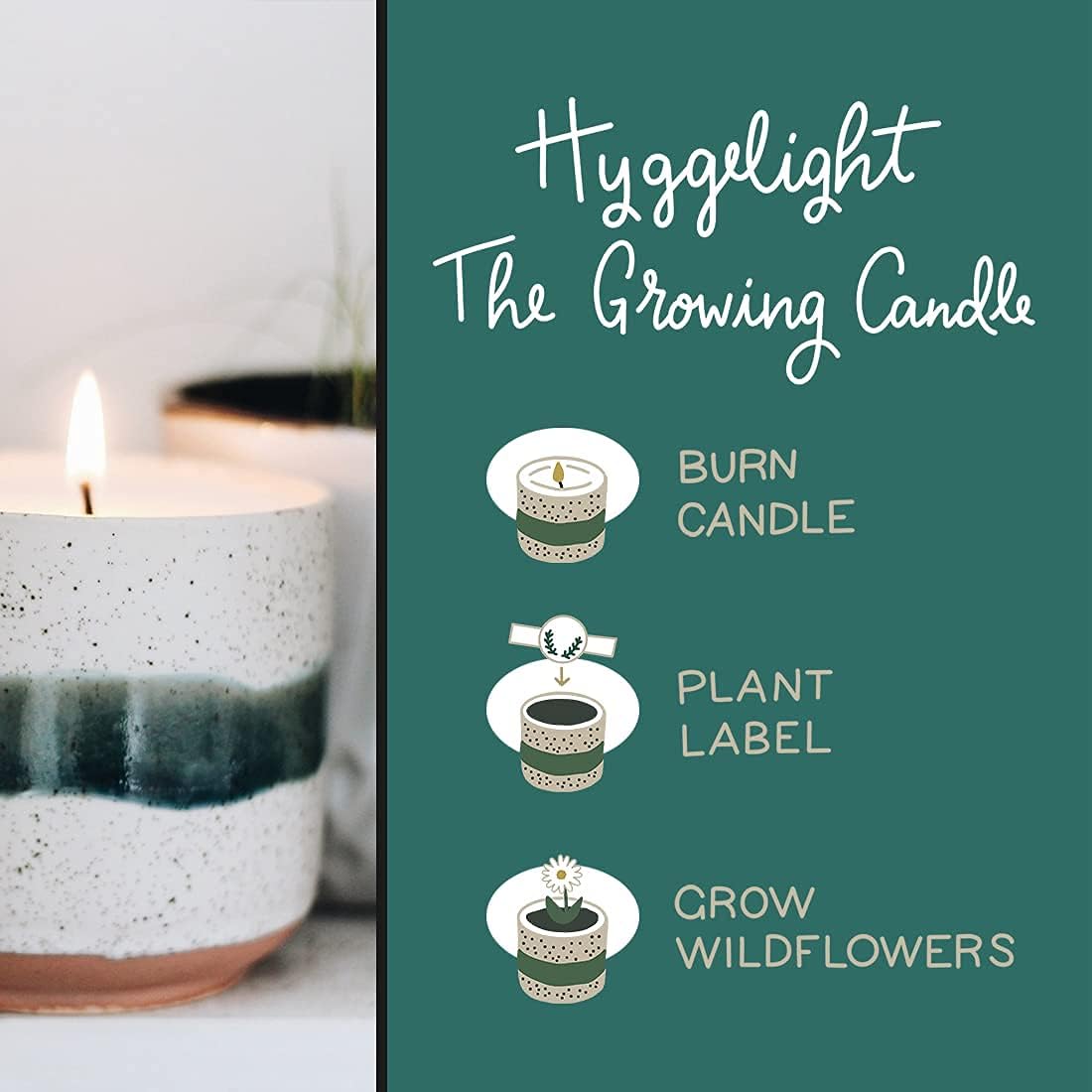 The Growing Candle, from Flame to Flower, Sandalwood & Vanilla Scented, Non-Toxic, 100% Soy Wax, Indoor Wildflower Garden, Aromatherapy Gift for Women, 8.5oz, 45-50 Hr Burn Time, Edith
