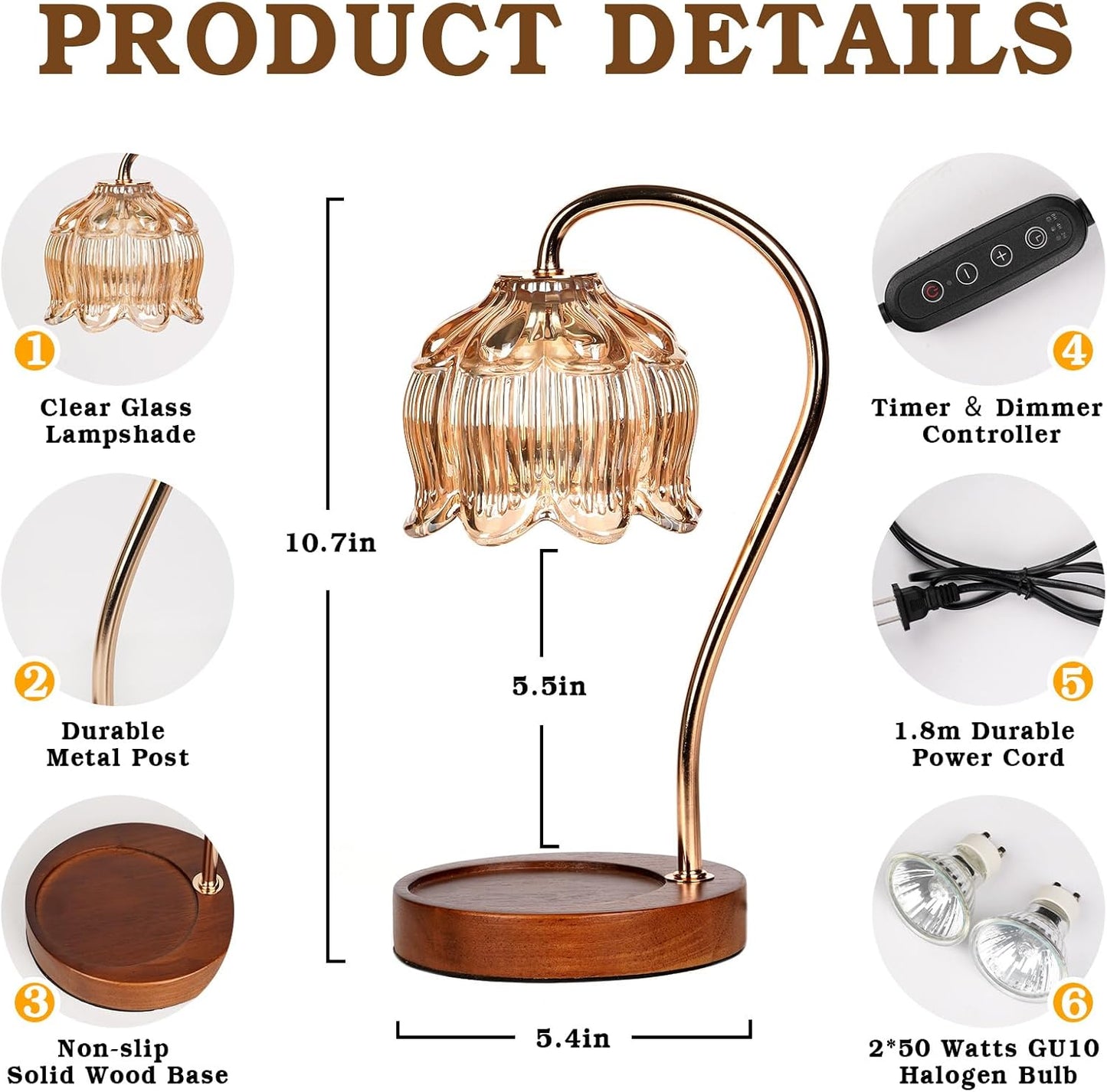 Dimmable Flower Candle Warmer Lamp with Timer