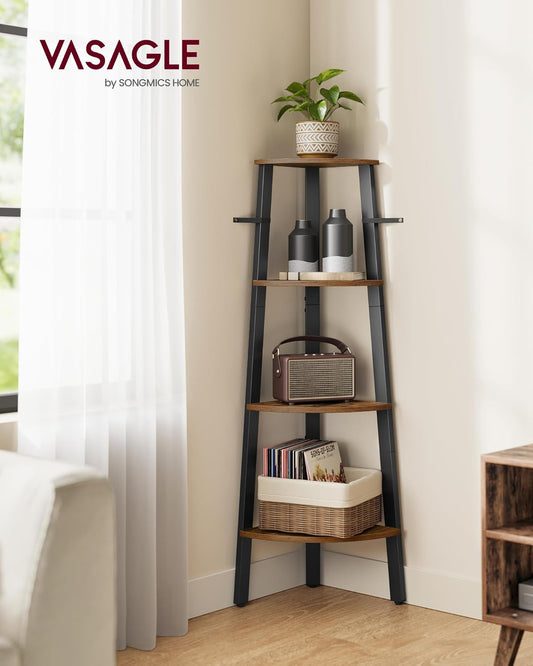 VASAGLE Corner Shelf Stand, 4-Tier Corner Bookshelf, Industrial
