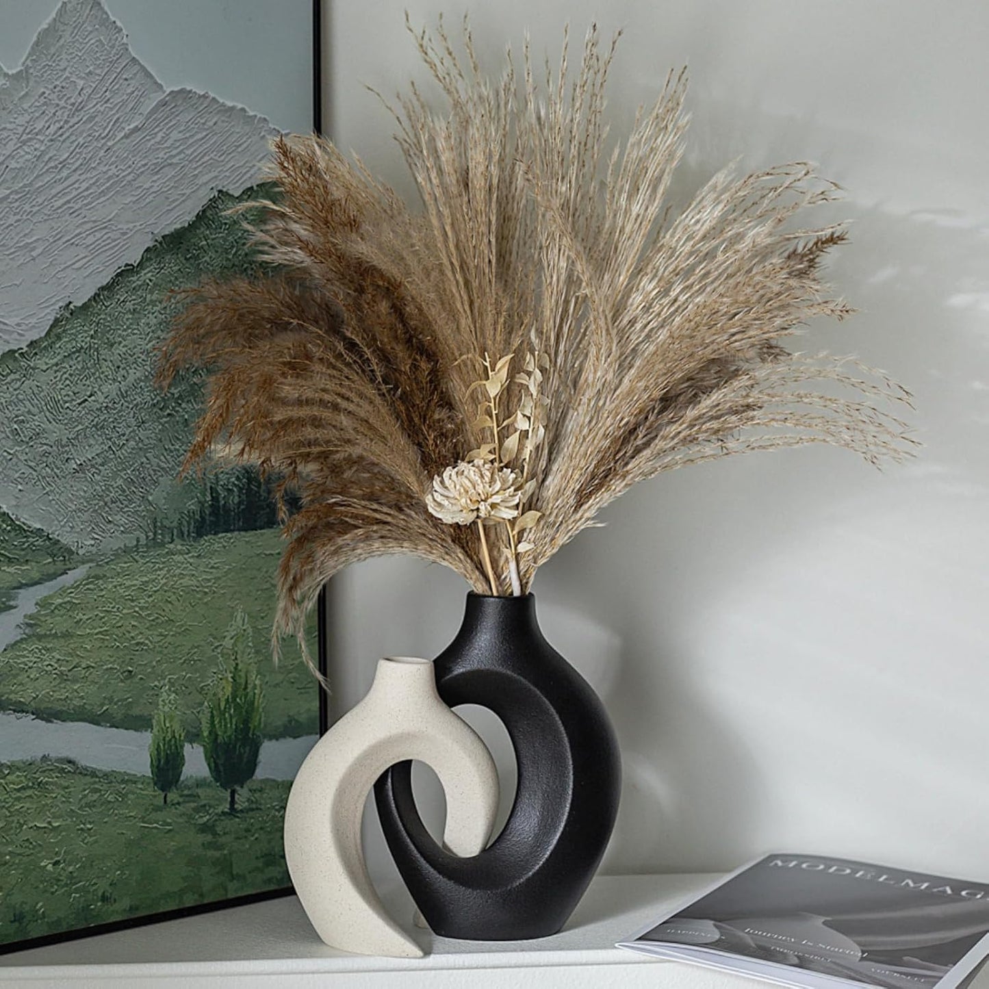 Black and Off-White Vases for Decor, Hollow Ceramic Vase Set